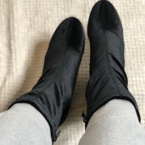 Velvet Block Heel Booties